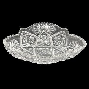 Antique 1910s American Brilliant Cut Glass Bowl ABP Hob Star & Pinwheel Pattern